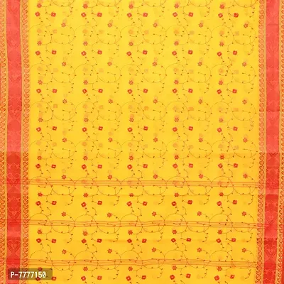 Aishani Collection Embroidered Pure Cotton Tant Jamdani Handloom Saree (Yellow,Red)-thumb4