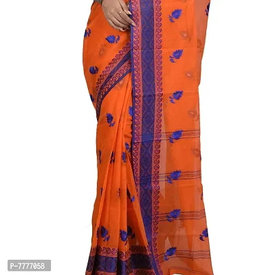 Aishani Collection Pure cotton Orange Blue Tant Jamdani women Saree-thumb4