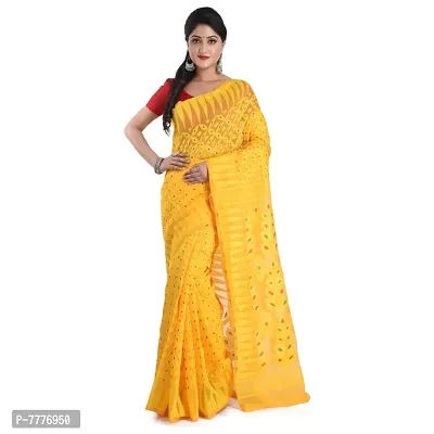 Aishani Collection Soft Cotton Silk Dhakai Jamdani Minakari Handloom Women's Saree. (Yellow, multicolor)