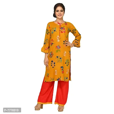 Aishani Collection Rayon Cotton Kurta Palazo Set (Yellow)-thumb0