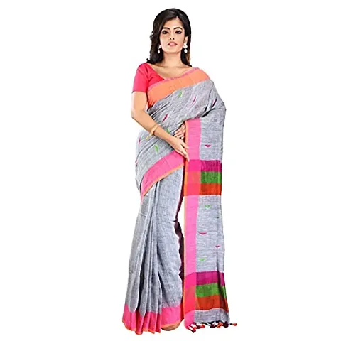 Aishani Collection Embroidered Hand Spun Handloom saree with blouse piece (Ash)