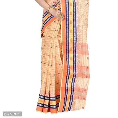 Aishani Collection Pure Cotton Tant Checkered Handloom Saree (Orange)-thumb4