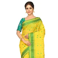 Aishani Collection Embroidered Pure Cotton Tant Jamdani Handloom Saree (Yellow, Green)-thumb4