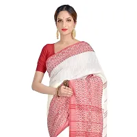 Aishani Collection Woven Hand Spun Cotton Begumpuri Handloom Women's Saree with bp (Red,White)-thumb3