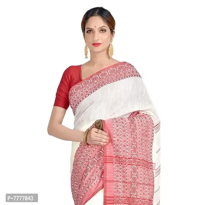 Aishani Collection Woven Hand Spun Cotton Begumpuri Handloom Women's Saree with bp (Red,White)-thumb4