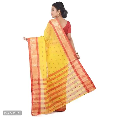 Aishani Collection Women's Shantipur Pure Cotton Tant Saree (Yellow and Red)-thumb2