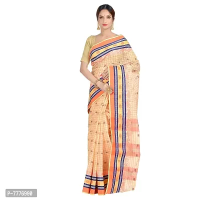 Aishani Collection Pure Cotton Tant Checkered Handloom Saree (Orange)-thumb0