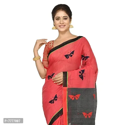 Aishani Collection Cotton Silk Applique, Mirror work Designer Saree with bp (Red,Black)-thumb4