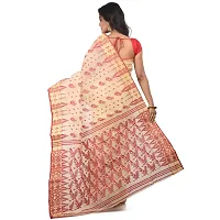 Aishani Collection Embroidered Pure Cotton Baluchari Handloom Saree without bp (Off white, Red)-thumb1