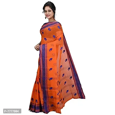 Aishani Collection Pure Cotton Tant Jamdani Handloom Saree (Orange, Blue)-thumb3