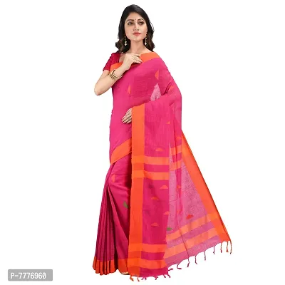 Aishani Collection Embroidered Hand Spun Cotton Handloom saree with blouse piece (Pink)-thumb3