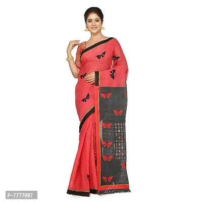 Aishani Collection Cotton Silk Applique, Mirror work Designer Saree with bp (Red,Black)-thumb0