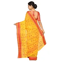 Aishani Collection Embroidered Pure Cotton Tant Jamdani Handloom Saree (Yellow,Red)-thumb1