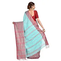 Aishani Collection Woven Hand Spun Cotton Begumpuri Women's Handloom Saree with Blouse Piece (Sea Green, Red)-thumb1