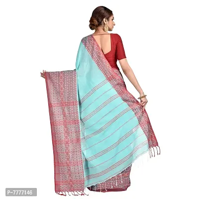 Aishani Collection Woven Hand Spun Cotton Begumpuri Women's Handloom Saree with Blouse Piece (Sea Green, Red)-thumb2