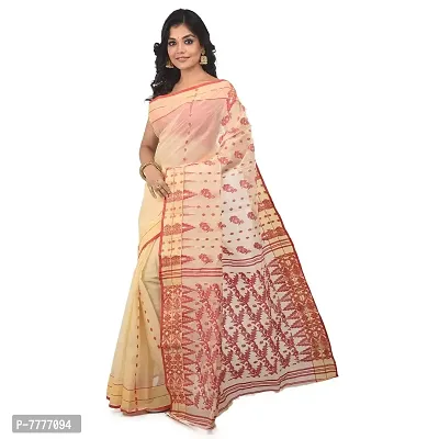 Aishani Collection Women's Pure Cotton Tant Baluchari Saree (Beige Red)-thumb3