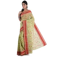 Aishani Collection Embroidered Pure Cotton Tant Tangaile Jamdani Women's Saree.(Green,Red)-thumb2