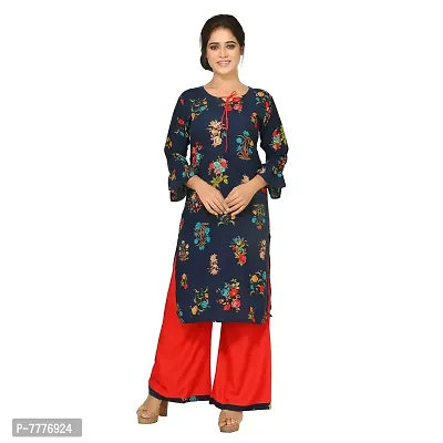 Aishani Collection Rayon Cotton Kurta Palazo Set (Navy Blue)