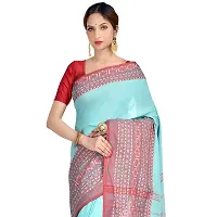 Aishani Collection Woven Hand Spun Cotton Begumpuri Women's Handloom Saree with Blouse Piece (Sea Green, Red)-thumb3