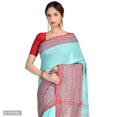 Aishani Collection Woven Hand Spun Cotton Begumpuri Women's Handloom Saree with Blouse Piece (Sea Green, Red)-thumb4