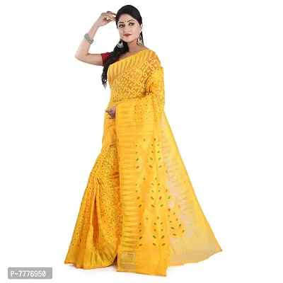 Aishani Collection Soft Cotton Silk Dhakai Jamdani Minakari Handloom Women's Saree. (Yellow, multicolor)-thumb3