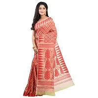 Aishani Collection Woven Soft Cotton Silk Dhakai Jamdani Women's Handloom Saree (Beige Red)-thumb2