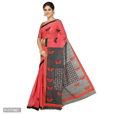 Aishani Collection Cotton Silk Applique, Mirror work Designer Saree with bp (Red,Black)-thumb3