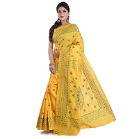 Aishani Collection Assam Art Silk Hand ebroidered Kantha stitch Women's Saree with Bp (Yellow)-thumb2