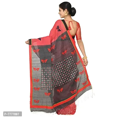 Aishani Collection Cotton Silk Applique, Mirror work Designer Saree with bp (Red,Black)-thumb2