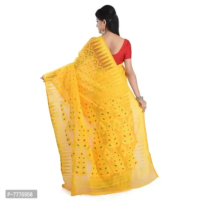 Aishani Collection Soft Cotton Silk Dhakai Jamdani Minakari Handloom Women's Saree. (Yellow, multicolor)-thumb2