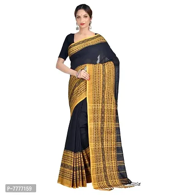 Aishani Collection Woven Khaddi Cotton Begumpuri Saree with bp (Black,Yellow)