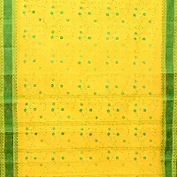 Aishani Collection Embroidered Pure Cotton Tant Jamdani Handloom Saree (Yellow, Green)-thumb3