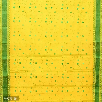 Aishani Collection Embroidered Pure Cotton Tant Jamdani Handloom Saree (Yellow, Green)-thumb4