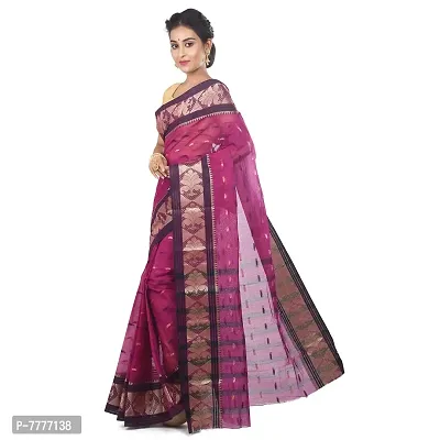 Aishani Collection Woven Pure Cotton Tany Jamdani Handloom Saree (Violet,Black)-thumb3