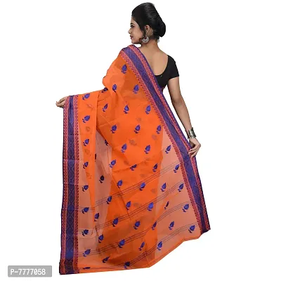 Aishani Collection Pure cotton Orange Blue Tant Jamdani women Saree-thumb3