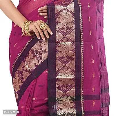 Aishani Collection Woven Pure Cotton Tany Jamdani Handloom Saree (Violet,Black)-thumb4