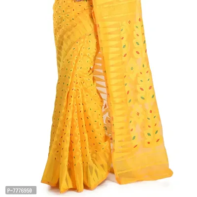 Aishani Collection Soft Cotton Silk Dhakai Jamdani Minakari Handloom Women's Saree. (Yellow, multicolor)-thumb4