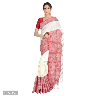 Aishani Collection Woven Hand Spun Cotton Begumpuri Handloom Women's Saree with bp (Red,White)-thumb0