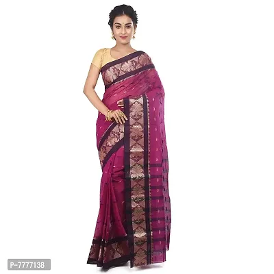 Aishani Collection Woven Pure Cotton Tany Jamdani Handloom Saree (Violet,Black)-thumb0