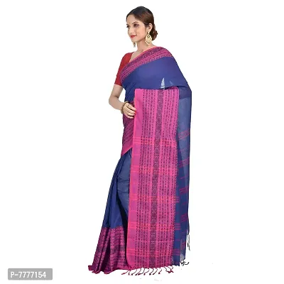 Aishani Collection Woven Khaddi Cotton Begumpuri Handloom Women's Saree with bp (Blue,Pink)-thumb3