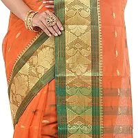 Aishani Collection Woven Pure Cotton Tany Jamdani Handloom Saree (Orange,Green)-thumb3