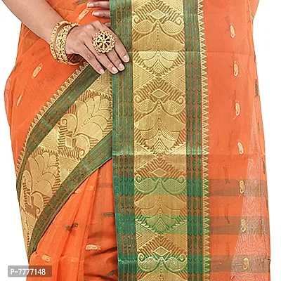 Aishani Collection Woven Pure Cotton Tany Jamdani Handloom Saree (Orange,Green)-thumb4