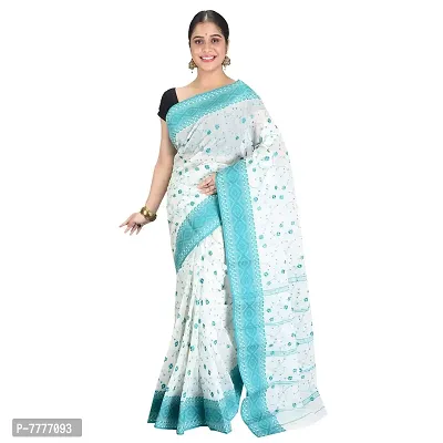 Aishani Collection Women's Tant Jamdani Cotton Saree (Aishani Collection Kolkata 700075_Ocean Blue)-thumb0