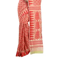 Aishani Collection Woven Soft Cotton Silk Dhakai Jamdani Women's Handloom Saree (Beige Red)-thumb3