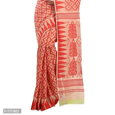 Aishani Collection Woven Soft Cotton Silk Dhakai Jamdani Women's Handloom Saree (Beige Red)-thumb4