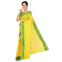 Aishani Collection Embroidered Pure Cotton Tant Jamdani Handloom Saree (Yellow, Green)-thumb2