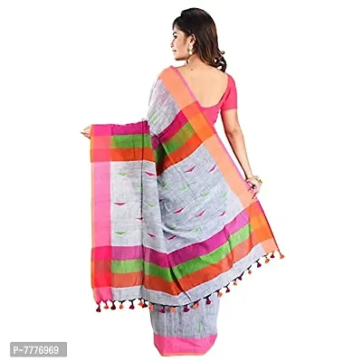 Aishani Collection Embroidered Hand Spun Cotton Handloom saree with blouse piece (Ash)-thumb2