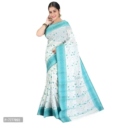 Aishani Collection Women's Tant Jamdani Cotton Saree (Aishani Collection Kolkata 700075_Ocean Blue)-thumb2