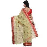 Aishani Collection Embroidered Pure Cotton Tant Jamdani Handloom Women's Saree (Green, Red)-thumb1