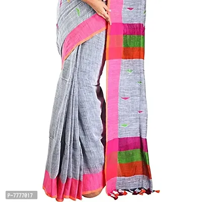 Aishani Collection Embroidered Khaddar Cotton Jamdani Handloom Women's Saree with bp (Ash, Multicolor)-thumb5